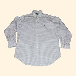 Vintage.Polo Ralph Lauren Yarmouth Shirt Men 16.5 34/35 Blue Orange Check Oxford